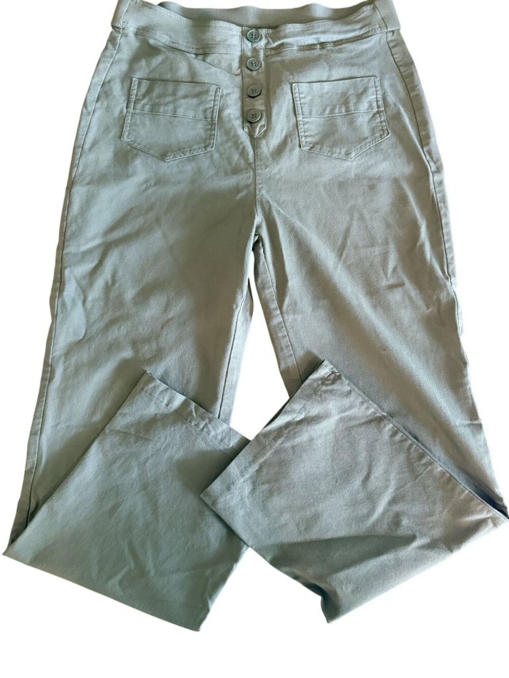Green Wide-Leg Faux Button-Front Pants Size XL Stretch Fabric With Front Pockets